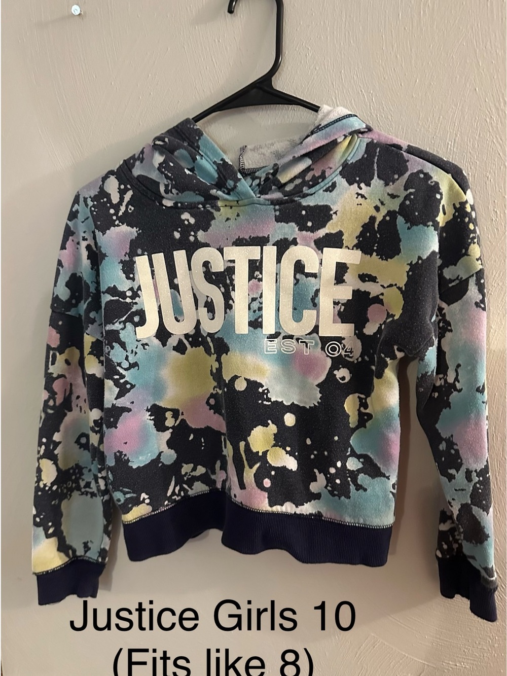 Justice Girls Black Tie-Dye Hoodie with Pastel Splash
